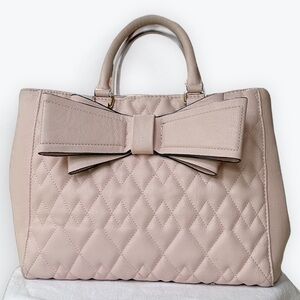 Betsey Johnson Pale Pastel Pink Handbag With Large Bow and Hand Straps Roomy